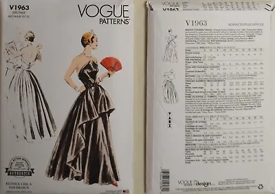 Vogue Pattern V1963 Miss Evening Dress Strapless W/ Band Cuff Flared Full Skirt • $14.99