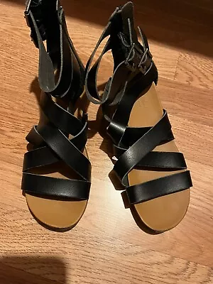 Summer Black Ankle Straps Roman Gladiator Sandals Women Size 5.5 Zipper Back • $4.50