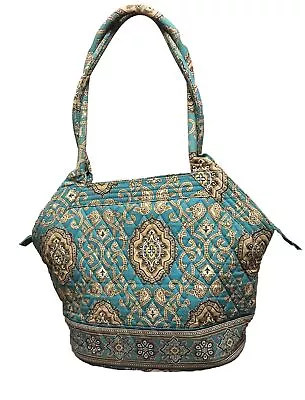 VERA BRADLEY Totally Turq Pattern Angel Tote Quilted Fabric Shoulder Bag • $19.55
