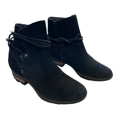 Sorel Women's Farah Black Suede Tassel Wrap Around Boho Ankle Booties - Size 7 • $30.71
