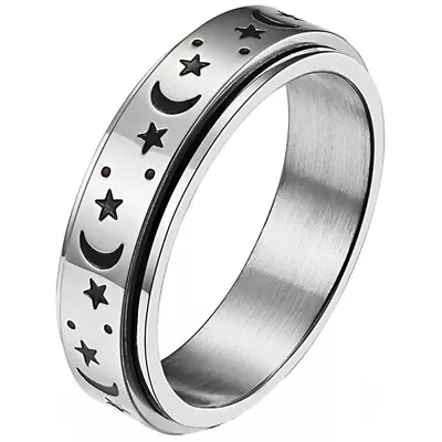 Moon Star Sun Fine Tuning Rotating Stainless Steel Ring Silvery Jewelry Size 9 • $0.01