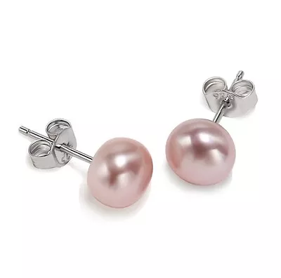 925 Sterling Silver Freshwater Cultured Pearl Stud Earrings 7-8mm Gift Box • $9.95
