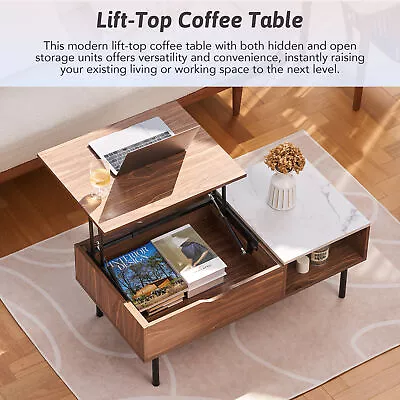 Lift-Top Coffee Table With Hidden Storage And Side Drawer For Living Room • $64.99