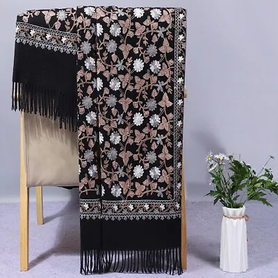 Embroidery Indian Kashmiri Shawl Stole Scarf Wrap (Black 28 Inch X 80 Inch) • £19.99