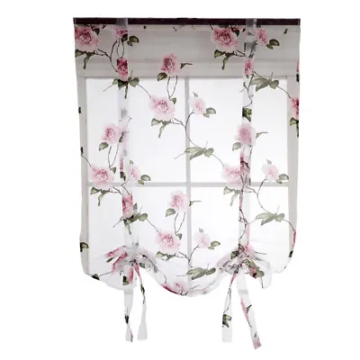 Semi Sheer Window Shade Floral Roman Curtains Tie Up Blinds Lace • £7.30