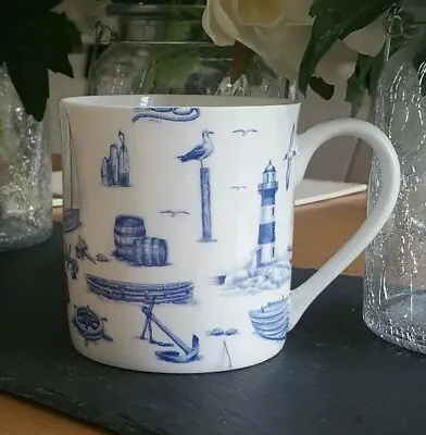 Bone China Nautical Marine Seaside Mug Hand Decorated In Wales (Almost A Pint) • £13.99