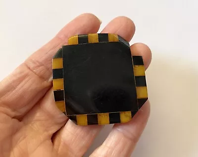 Bakelite Coat Button Vintage 1940s Art Deco Black Yellow Geometric Shank Sewing • $12