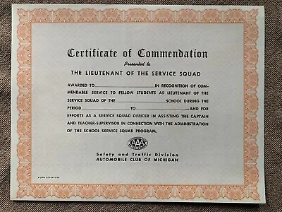 Vintage AAA Lieutenant Of Service Squad Certificate Automobile Club Of Michigan • $4