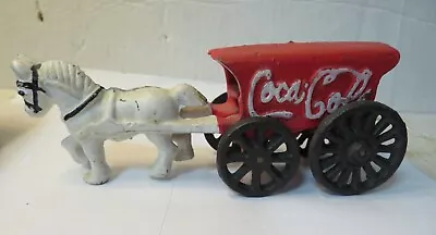 Vintage Cast Iron Coca-Cola Red Wagon Being Drawn By A White Horse • $14.95