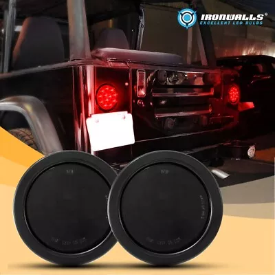 Pair 12V 4 Inch Smoke Lens Round LED Truck Trailer Stop Turn Tail Brake Lights • $25.64