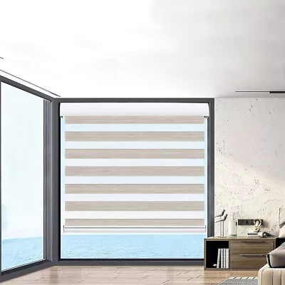 Zebra Roller Blind 180x210 Blackout Sheer Curtain Double Window Sunshade Beige • $123.98