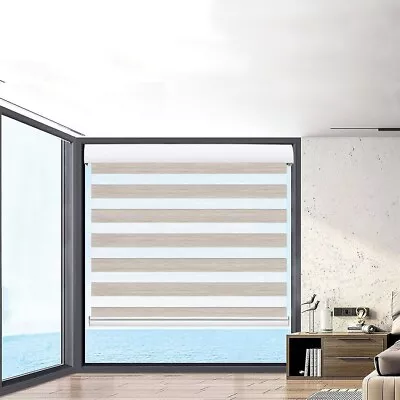 Zebra Roller Blind 210x210 Blackout Sheer Curtains Double Window Sunshade White • $129.99