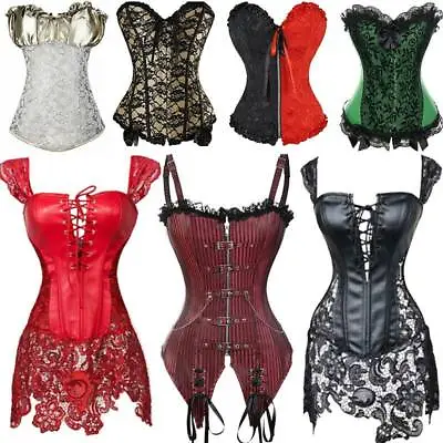 New Sexy Lace Up Basque Lingerie Women Corset Top Bustier Steampunk Gothic S-6X • $21.79