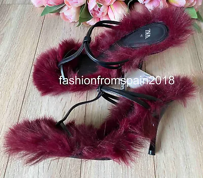 $88.88 • Buy Zara New Woman Strappy High-heel Sandals With Faux Fur Trims Shoe 35-42 3384/210