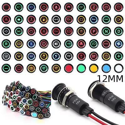 FILN 2pcs 12mm Symbol Led Indicator Light Car Led Dash Warn Light Boat With Wire • $14.99