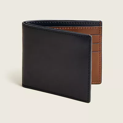 NWT $78 J.CREW Men's 100% Italian Leather Bill Fold Wallet Navy Mahogany Bi Fold • $39.99