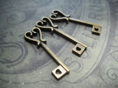 6 Skeleton Key Charms Antique Bronze Tone Heart Steampunk Supplies 2 Sided 25mm • $3.76