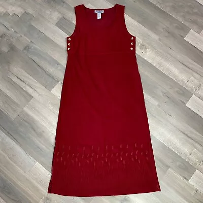 Vintage Jane Ashley Womens Midi Dress Medium Red Embroidered Microfiber Red • $19