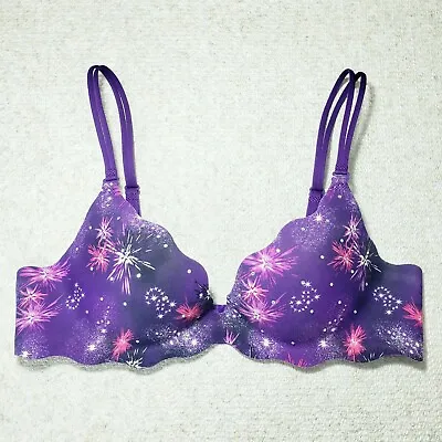 Victoria's Secret Embrace Push-Up Bra 34A Plunge Pink Purple Stars Convertible • $26.99