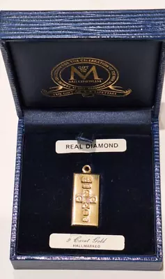 9ct Gold Ingot & Diamond Millennium Pendant. & Presentation Case. • £225