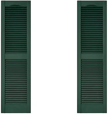 Set Of 2 VANTAGE Exterior Louvered Arch Shutters 15 X 55 Vinyl FOREST GREEN USA • $65.99