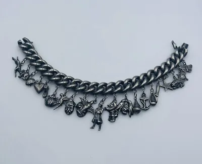 Vintage Heavy Sterling Silver Link 21 Charm Bracelet 134.2g • $350