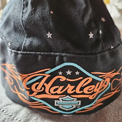 Harley Davidson Women's Head-wrap Black Rhinestone’s & Flames Motorcycle Cap #1 • $14.99