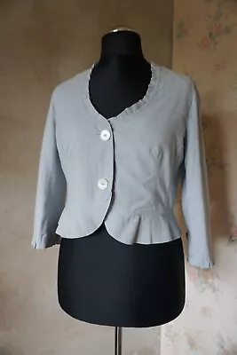 Women's MONTON Ruffled Jacket L 14/16 Linen Look Waisted Classy Formal Top Light • $9.96