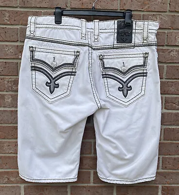 Rock Revival Ben Cargo Shorts Leather Inserts White Men’s 40 X 14” Inseam * • $49.99