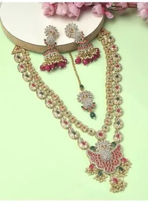 Indian Bollywood Wedding Gold Plated Kundan Pearl Jewelry Necklace Earrings Set • $133.71