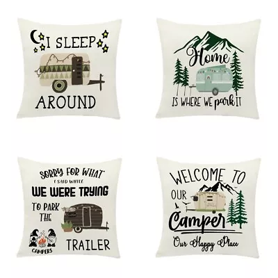 Set Of 4  Camping Happy Camper Campervan Pillow Cover - Campervan Decor  Gifts • $20.89