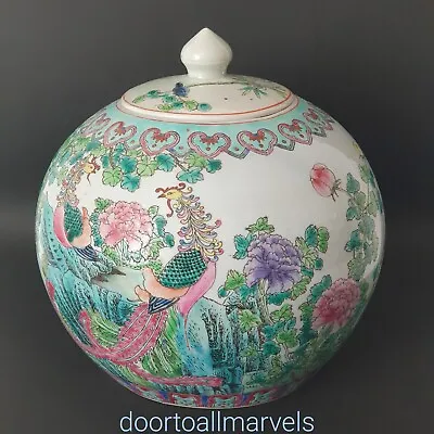 Vintage Chinese Ginger Jar Famille Verte Hand Painted Birds&Flowers Marked 7.5 H • $60.52