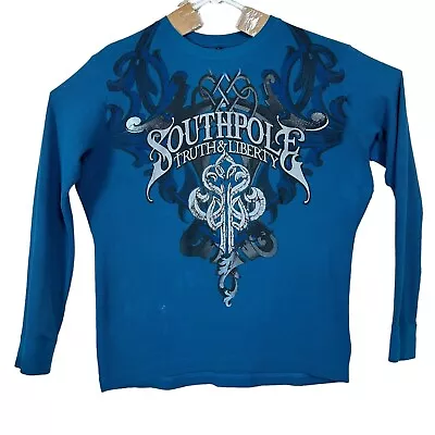 Southpole Thermal Shirt Mens Large Blue Waffle Knit Long Sleeve Graphic Print • $24.97