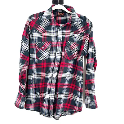 Plains Western Wear Pearl Snap Flannel Cowboy Rodeo Shirt Men Medium Red Plaid • $19.99