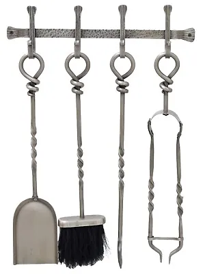 Wall Hung Companion Set 4 Fire Tools Antique Pewter Finish Fireplace Accessory • £50