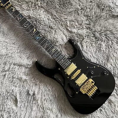 Black 7V Electric Guitar Solid Gold Hardware Flower Inlay Fretboard FR Bridge • $252