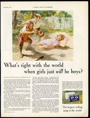 P And G Soap Ad 1931 GIRLS BEING BOYS Playing Baseball Children Laundry • $9.95