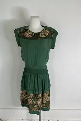 1920s Art Deco Flapper Era Green Silk Dress As Is  • $89