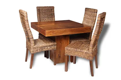 Solid Mango Wood Dakota 90cm Dining Table & 4 Rattan Chairs (4 Styles) New • £724.45