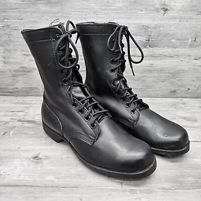 Vtg Combat Boots PJ 11-84 Men's Black Leather Sz 9 1/2 W 9-eyelet Waffle Sole • $49.99