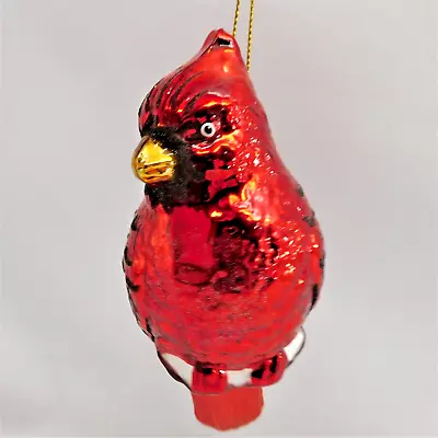 Cardinal Christmas Ornament Blown Glass Large 5-1/2  L Red With Glitter Trim • $15.78