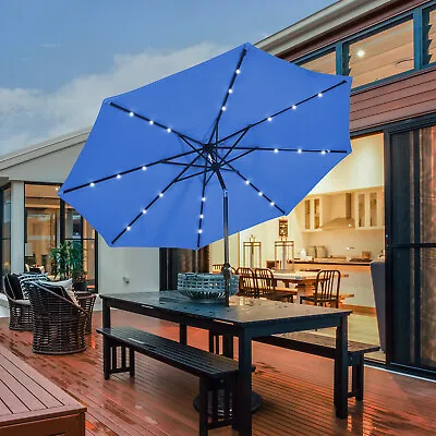 3M Garden Patio Umbrella Solar LED Light Cantilever Parasol W/ Tilt & Crank Blue • £64.95