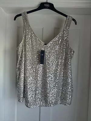 M&S Sequin Top Size 16 Champagne Lined Sleeveless  • £19.99