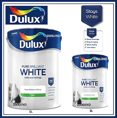 £18.99 • Buy Dulux Silk Emulsion Paint Pure Brilliant White Interior Walls & Ceilings 5L / 3L