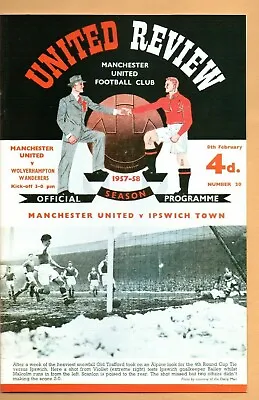 Manchester United V Wolverhampton Wanderers Wolves 1957/58 POSTPONED PROGRAMME • £4.99