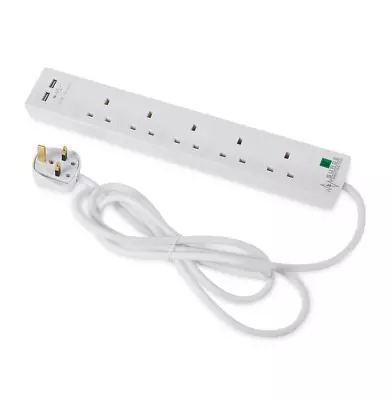 £12.99 • Buy 6 Way Gang 2m Extension Lead Uk Cable Socket Usb Power Wire Surge Protected Plug