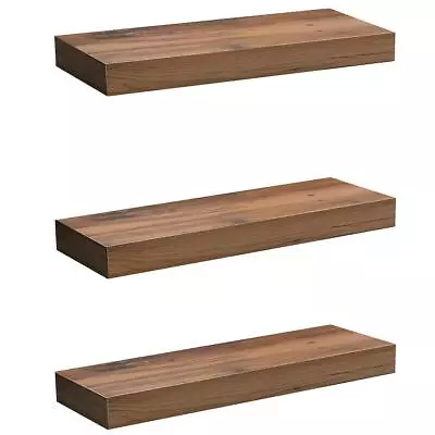 Set Of 3 Rustic Floating Wall Shelves Display Decor Gray Or Brown Wood Finish • $49.60