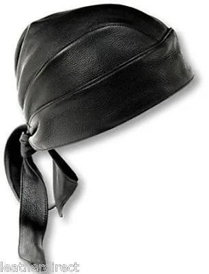 Motorbike Soft Leather Biker Head Wrap Black Bandana Cap Motorcycle Du-rag Biker • £12.99