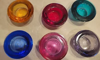 Set Of Six Colorful Glass Votive / Tea Light Holders Crate And Barrel • $30