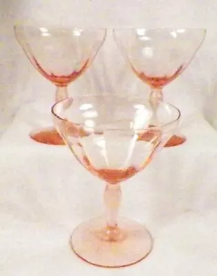 3 Pink Elegant Glass Rib Pillar Optic Champagne Goblets Straight Stems HELP • $44.99